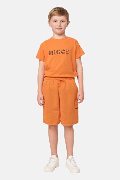 Nicce Kids Boy 2 Pieces Brand Logo T-Shirt And Shorts Set, Brown