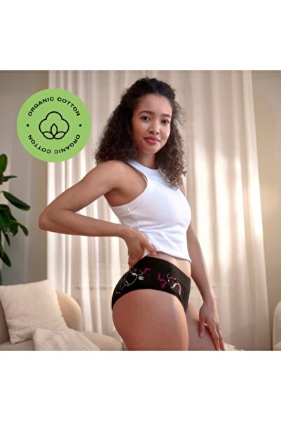 INTIMINA Reusable Menstrual Underwear Bloom, Ultra-Soft Cotton, Black Color, Size XL (42)