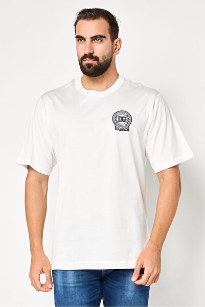 Dolce&Gabbana Men Crew Neck Short Sleeve Embroidered Logo T-Shirt, White