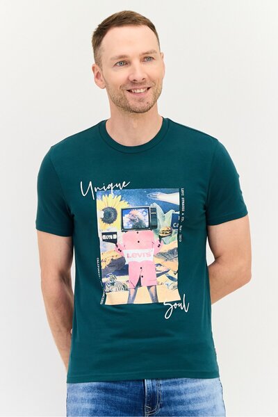 Levi's Men Crew Neck Short Sleeve Graphic Print T-Shirt, Dark Green