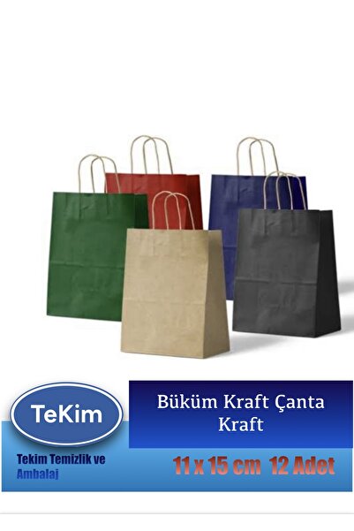 tekim temizlik ve ambalaj Büküm Saplı Mini Hediyelik Kraft Karton Çanta 11x15x6 cm 12li Paket