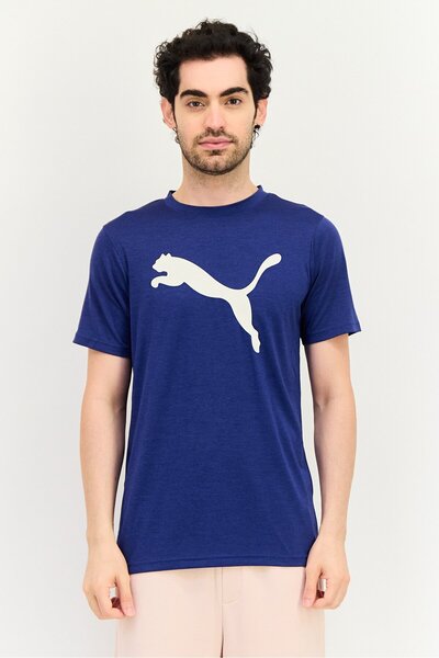 Puma Men Regular Fit Brand Logo Short Sleeves Training T-Shirt, Navy