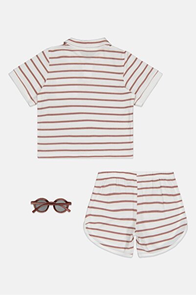 English Laundry Toddlers Boy 3 Pieces Stripe Polo Shirt And Shorts With Sunglasses Set, Multicolor