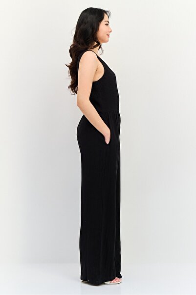 Brave Soul Women Shirred Sleeveless Jumpsuit, Black