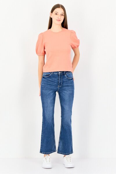 Levi's Women Crew Neck Short Sleeve Textured Top, Orange