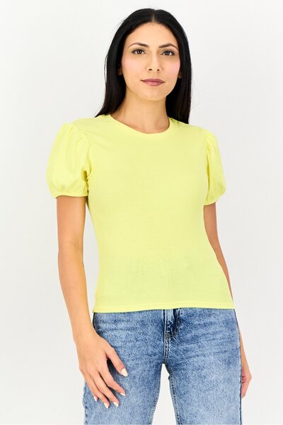 Levi's Women Crew Neck Short Sleeve Ribbed Top, Yellow