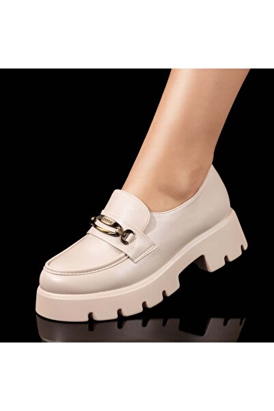 Modlet.ro Γυναικεία μπεζ μοκασίνια με χοντρή σόλα MOD09811