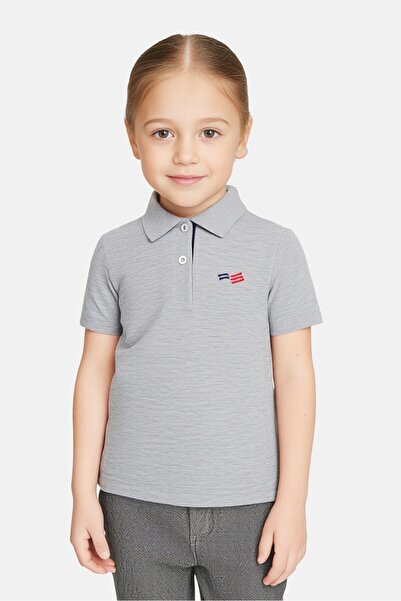 Perry Ellis Kids Girl Embroidered Short Sleeve Polo Shirt, Grey