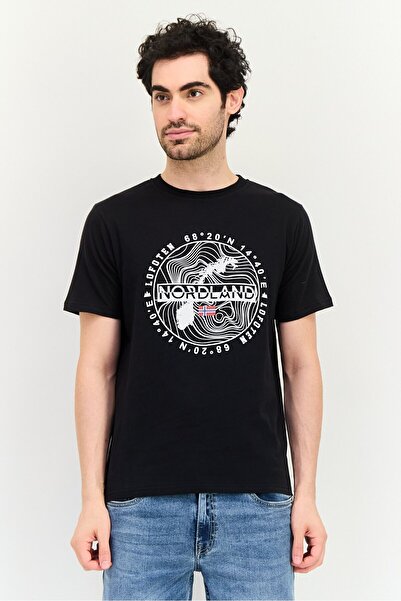 NORTHLAND Men Ribbed Collar Short Sleeve Brand Logo T-Shirt, Black