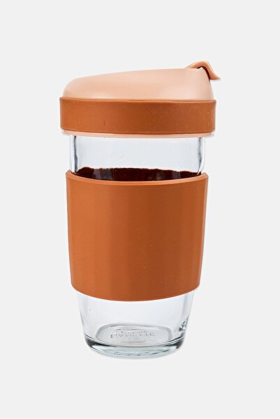 NANETTE LEPORE Glass Coffee Cup With SIlicone Sleeve 480ml, Brown
