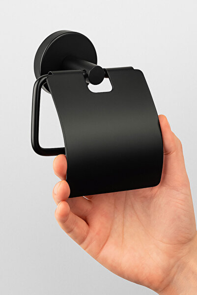 Badem10 Металевий тримач для туалетного паперу з чорною кришкою, настінний, нержавіючий, міцний аксесуар для ванної кімнати