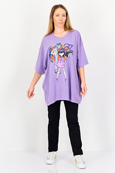 Forever 21 Women Crew Neck Short Sleeves Gorillaz T-Shirt, Purple