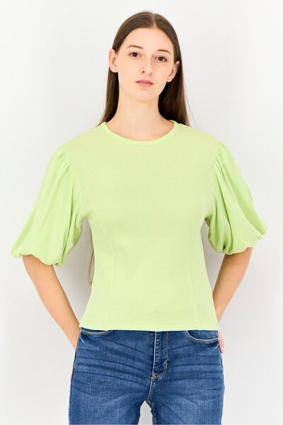 Levi's Levis x Redloop Women Round Neck Textured Puffed Sleeve Top, Lime Green