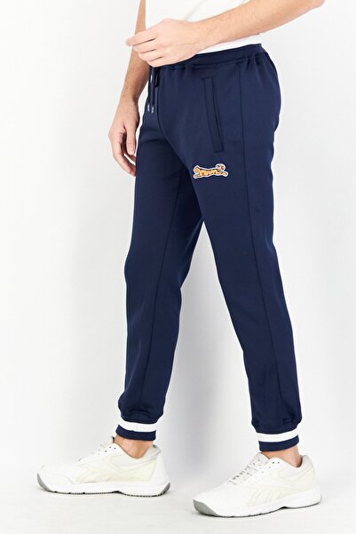 Le tigre Men Drawstring Side Pocket Sweatpants, Navy Blue/White