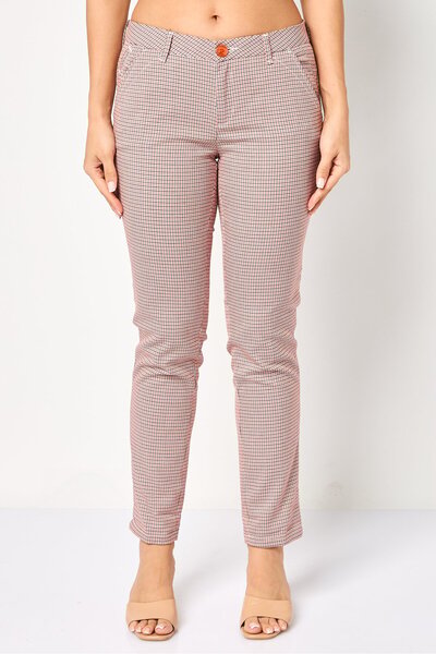 Reiko Women Fitted Mid Waist Houndstooth Print Dress Pants, Multicolor