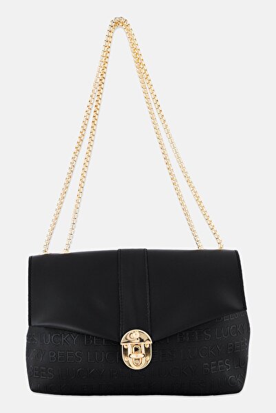 Lucky Bees Women Brand Logo Shoulder Bag, Black