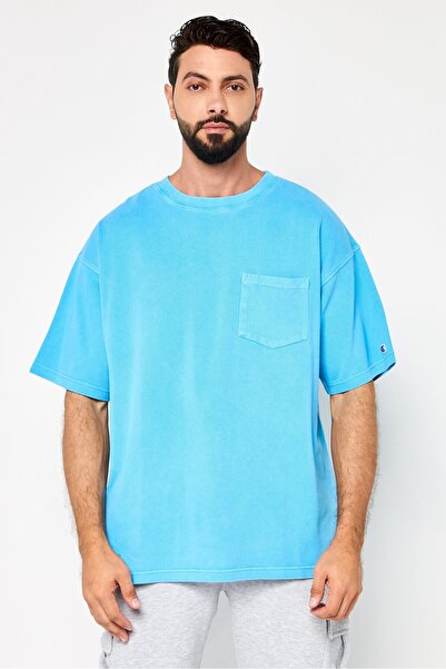 Champion تي شيرت رجالي رياضي بأكمام قصيرة مناسب للخارج، أزرق