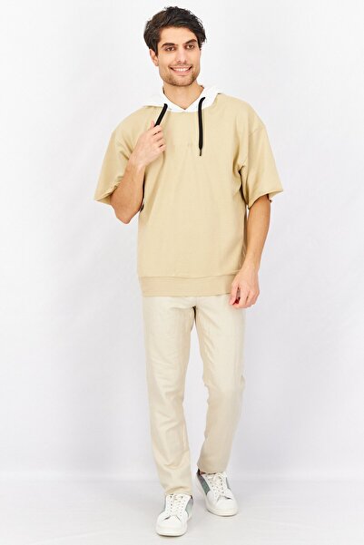 John Richmond Men Short Sleeve Solid Hoodie, Beige