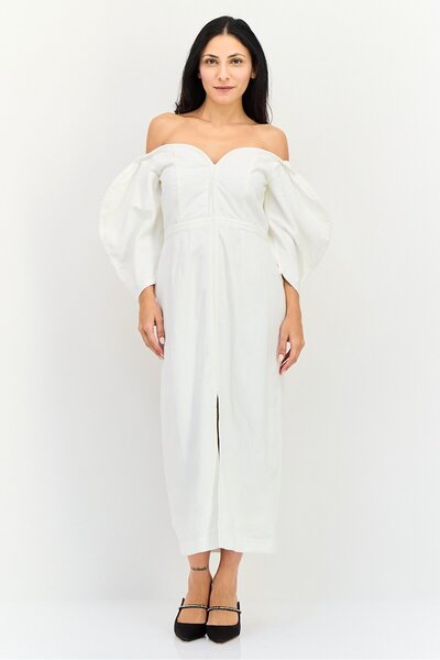 Mara Hoffman Women Sweetheart Neckline Short Sleeve Solid Midi Dress, Ivory