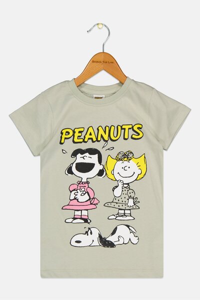 PEANUTS Kids Boy Graphic Print Short Sleeve T-Shirt, Sage Green