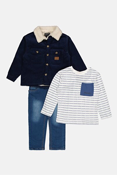 BENCH Toddlers Boy 3 Pieces Brand Logo Tops And Bottom Set, Navy