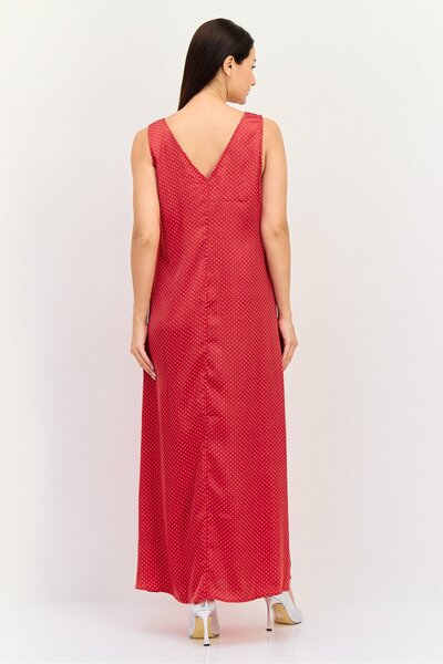 Brave Soul Women Microdot Print Maxi Dress, Red