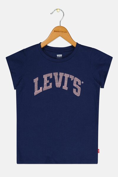 Levi's Kids Girl Crew Neck Sequin Short Sleeve T-Shirt, Navy Blue
