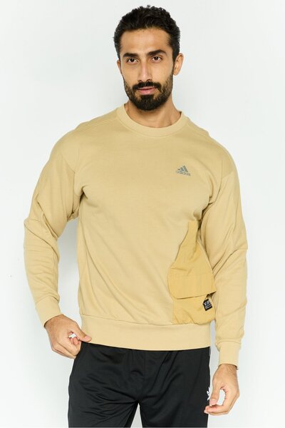 adidas Men Sportswear Fit Long Sleeve Sweatshirt, Tan