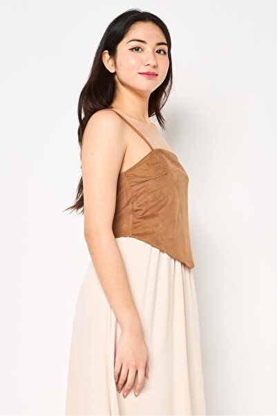 Forever 21 Women Square Neck Plain Sleeveless Tank Top, Brown