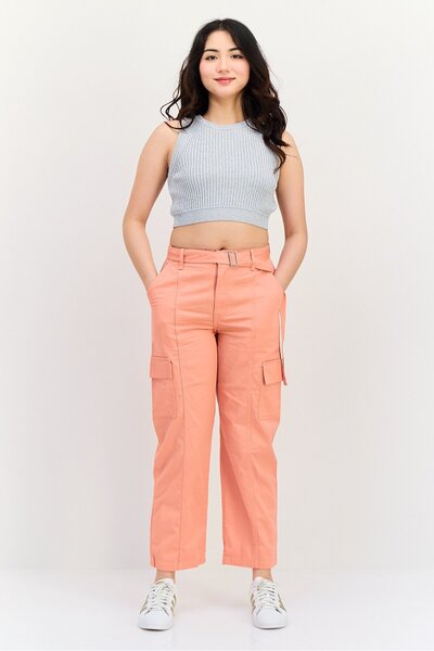 Levi's Women Regular Fit Solid Stretchable Cargo Pants, Coral