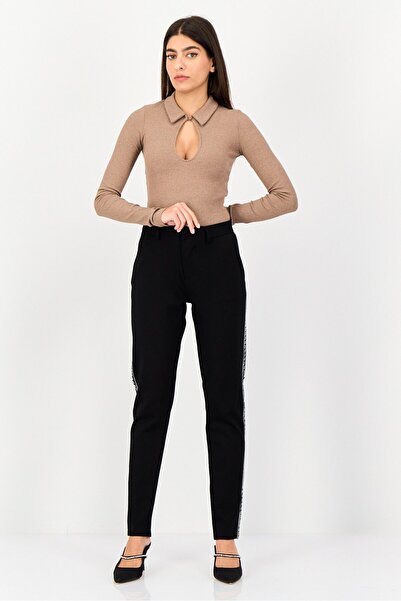 Reiko Women Cigarette Fit Textured Straight Leg Pants, Black