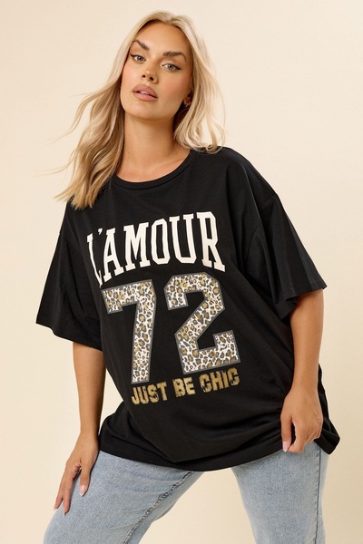 Stil Diva Plus Size Crew Neck Short Sleeve Letter Printed T-Shirt 304287