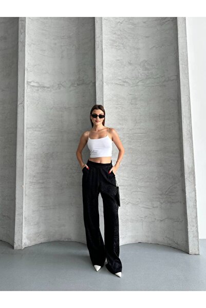 Bella Breeze Kadın Leopar Desenli Esnek Saten Pantolon