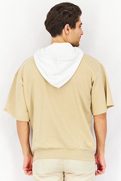 John Richmond Men Short Sleeve Solid Hoodie, Beige