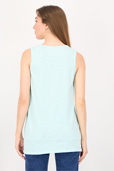 LANDS' END Women Round Neck Sleeveless Plain Tank Top, Sky Blue