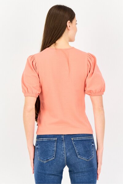 Levi's Women Crew Neck Short Sleeve Textured Top, Orange