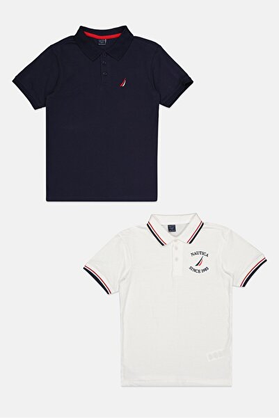 Nautica قميص بولو للأطفال، قطعتين، مطرز بشعار، بأكمام قصيرة، متعدد الألوان