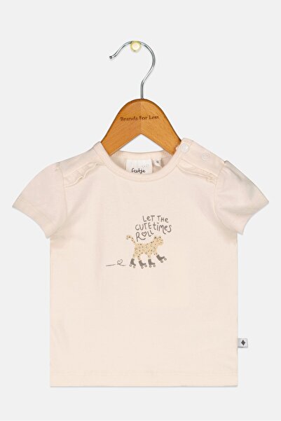 Feetje Toddlers Girl Graphic Print Short Sleeve Top, Dark Beige