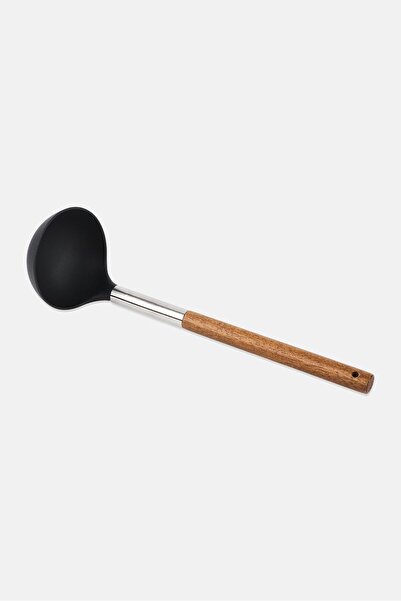 Kitchenera Silicone Soup Ladle With Wooden Handle, Black