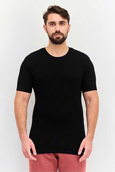 Tommy John Men 2 Pack Crew Neck Short Sleeve Plain Undershirt, Black