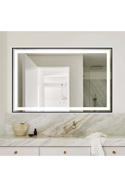 Smack Oglindă LED tactilă, 100 x 65 cm, cu senzor și ceas, ramă neagră mată, ...