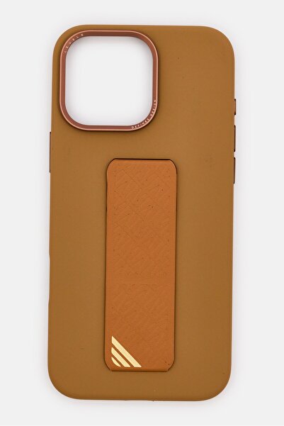 Levelo iPhone 16 Pro Max Morphix Silicone Case With Leather Grip Stand, Brown