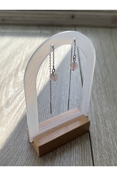 Pel Design Stylish Steel Earrings with Pink Quartz Stone Dangle