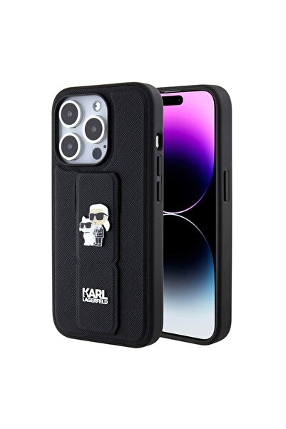 Karl Lagerfeld Carcasă pentru iPhone 15 Pro Max, Saffiano Gripstand, Negru