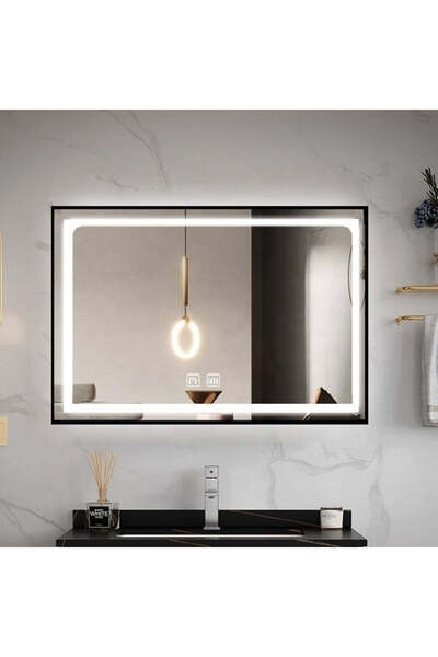 Smack Oglindă LED tactilă, 80 x 60 cm, cu funcție de dezaburire, ramă neagră ...