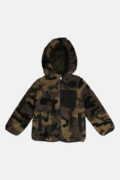 Perry Ellis Kids Boy Camouflage Hooded Jacket, Olive Combo