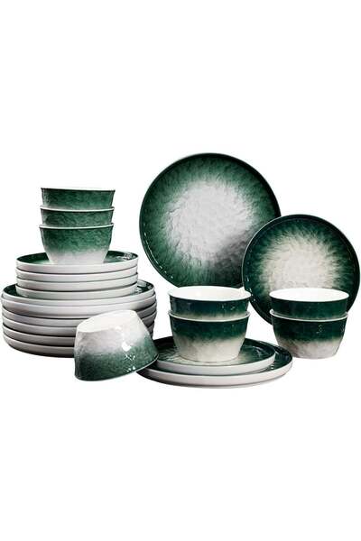 Generic GOLD MANTIS Set of 12 Ombre Green Ceramic Plates and Bowls
