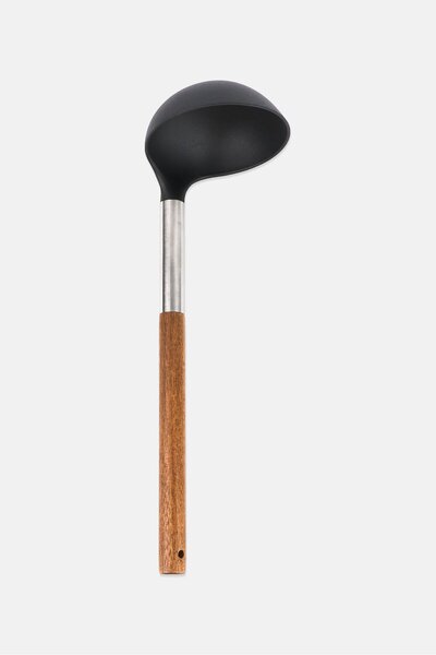 Kitchenera Silicone Soup Ladle With Wooden Handle, Black