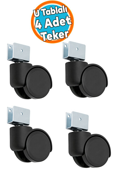 NZB 4 Adet Dönerli Koltuk Tekeri Kısa U Tablalı Siyah Metal Gövde Dayanıklı 3...