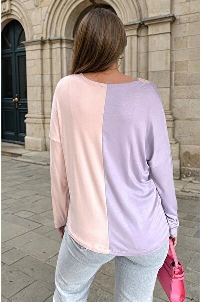 Pasaklı Giyim Women's Color Block Long Sleeve V-Neck Casual Blouse 3587200